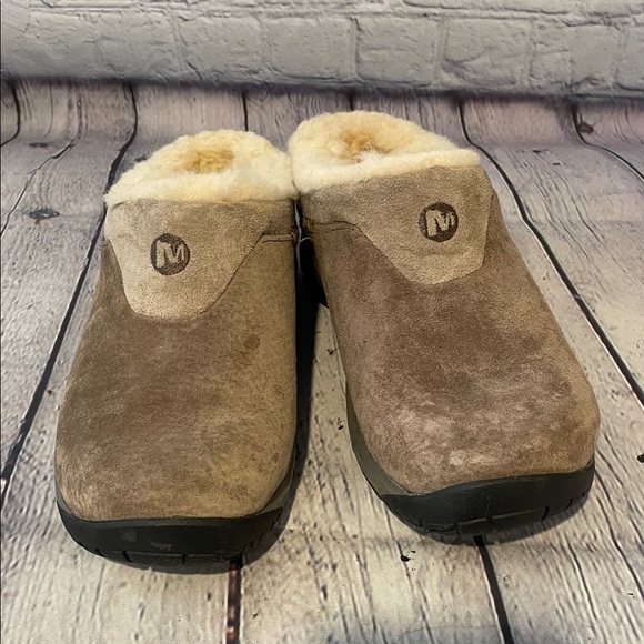 Merrell Tan Suede Fleece-Lined Mules Sz 5 - Picture 2 of 5